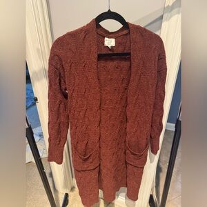 Hippie Rose Brown Cardigan Sweater Open Front Long